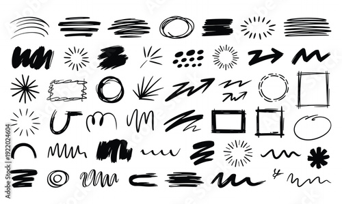Collection of 36 unique hand drawn abstract shapes and symbols