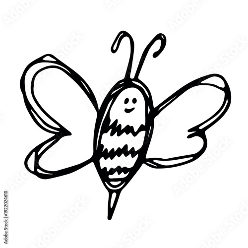 Hand drawn happy funny cute honey bee clipart Adorable flying striped insect friendly kawaii bumble bee For kids print, web, design, decor, logo
