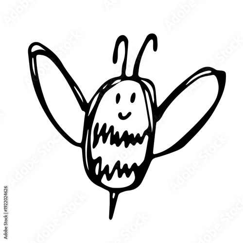 Hand drawn happy funny cute honey bee clipart Adorable flying striped insect friendly kawaii bumble bee For kids print, web, design, decor, logo