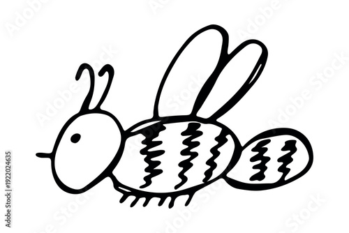 Hand drawn happy funny cute honey bee clipart Adorable flying striped insect friendly kawaii bumble bee For kids print, web, design, decor, logo