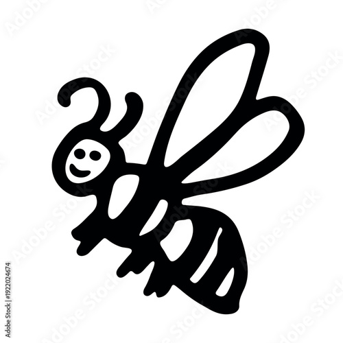 Hand drawn happy funny cute honey bee clipart Adorable flying striped insect friendly kawaii bumble bee For kids print, web, design, decor, logo