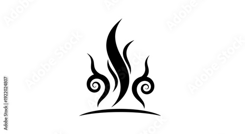 Stylized flame symbol with swirling elements on a simple surface