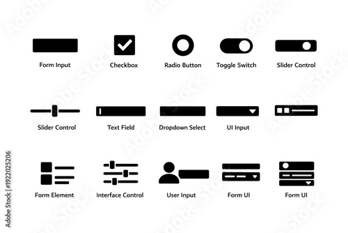 Ui elements icon set: form inputs, sliders, toggles, & controls