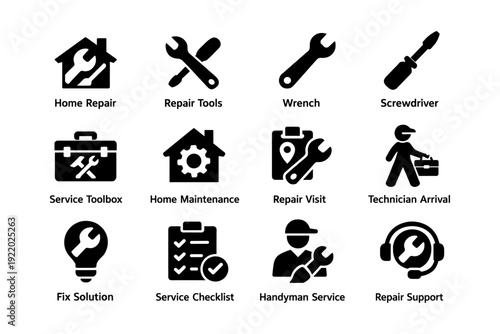 Home repair and maintenance icons set including tools and service symbols