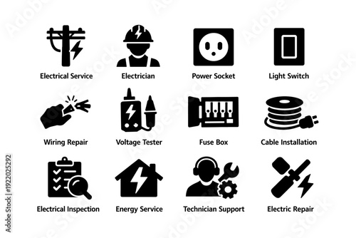Electrical service icons: tools and equipment for repair and installation