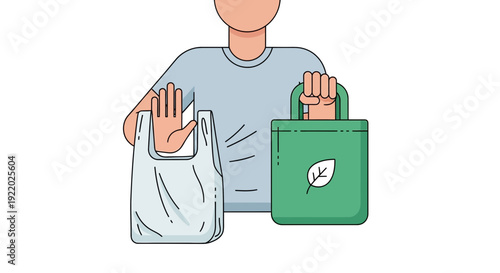 Choosing Sustainability Over Plastic – Human Hands Holding Eco Green Bag and Plastic Bag Comparison