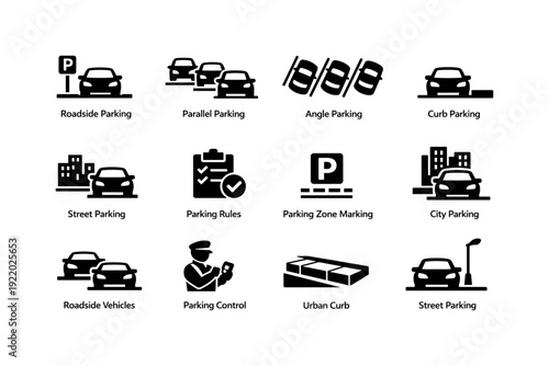 Icons depicting various parking types and traffic control elements