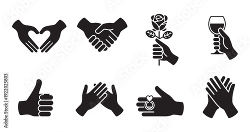 Collection of hand gesture icons set for business communication and personal connection flat design