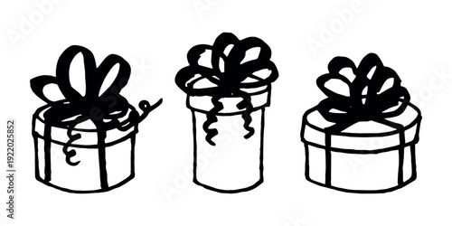 Set of hand drawn present box with ribbons Birthday present clipart Christmas gift Holiday doodle For design, print, web, decor, greeting card, sale