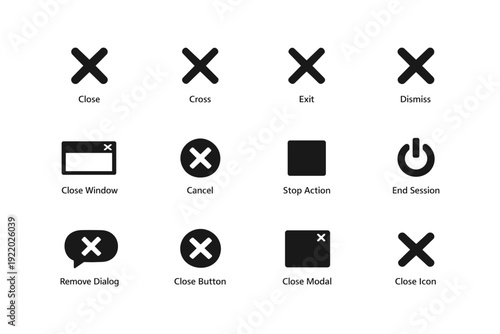 Set of black close and exit icons for ui design