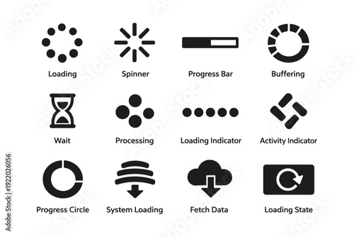 Loading and progress icons collection for digital interface design