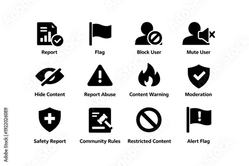 User interface icons for reporting and moderation tools