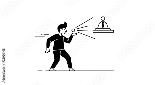 A businessman holding a crystal ball, projecting light towards a figure seated at a desk, symbolizing foresight, strategy, and business planning in an illustrated style