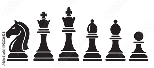 Set of black and white chess pieces vector illustration isolated on white background
