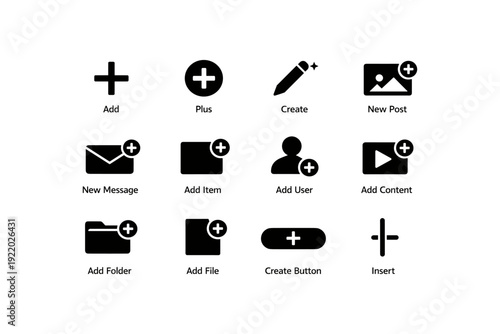 User interface icons set with add and create features