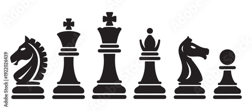 Set of black and white chess pieces vector illustration isolated on white background