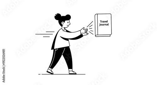 Woman reaching for a travel journal, symbolizing the excitement and anticipation of planning a new adventure and exploring the world's diverse cultures