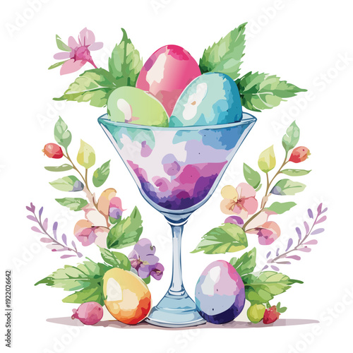 Easter Egg Martini Vector Illustration – Pastel Spring Floral Cocktail Glass Design