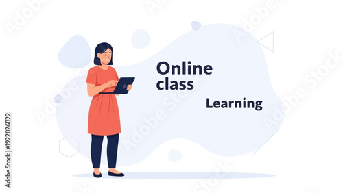Woman teacher with tablet for online class and learning, digital education concept