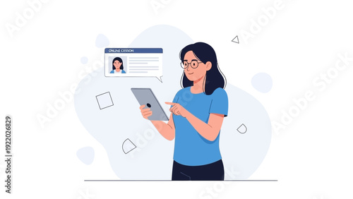 Woman using tablet for online coaching and education, communication