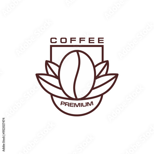 Coffee bean icon for premium coffee drink package label, vector line art badge. Coffee bean with leaves icon for arabica or robusta coffee brand, coffeehouse or coffeeshop and cafe bar sign