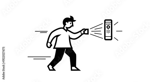 Man holding a remote control with signal waves emanating from it, representing technology, communication, and control in a modern digital world