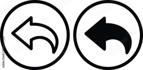 Two circular icons depicting a left-pointing arrow with a curved tail, one outlined and one solid, commonly used for reply or undo actions in user interfaces.