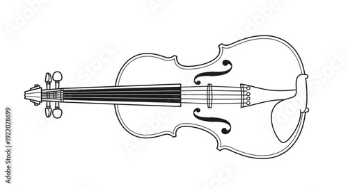 Detailed black and white illustration of a classical violin instrument.