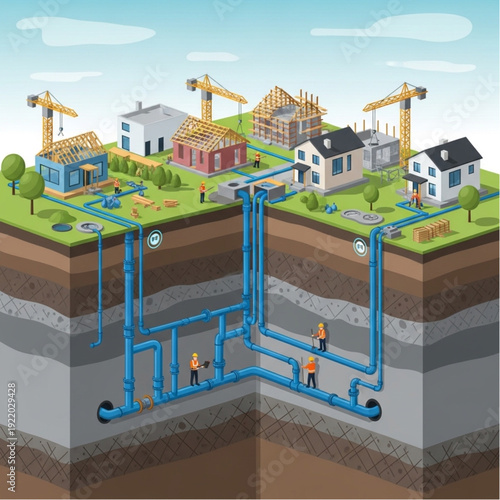 Underground infrastructure installation for residential development.