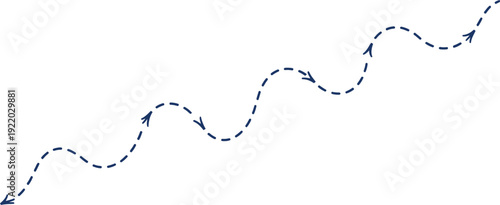 Dotted Blue Line with Arrows Showing a Winding Path Upwards