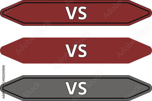 Three "VS" Signs in Arrow Shapes: Red, Dark Red, and Gray