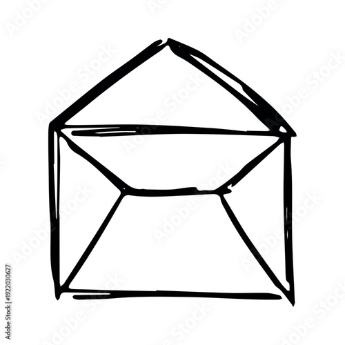 Hand drawn envelope with letter inside Mail and correspondence doodle Love, communication, invitation Single element for design, print, decor