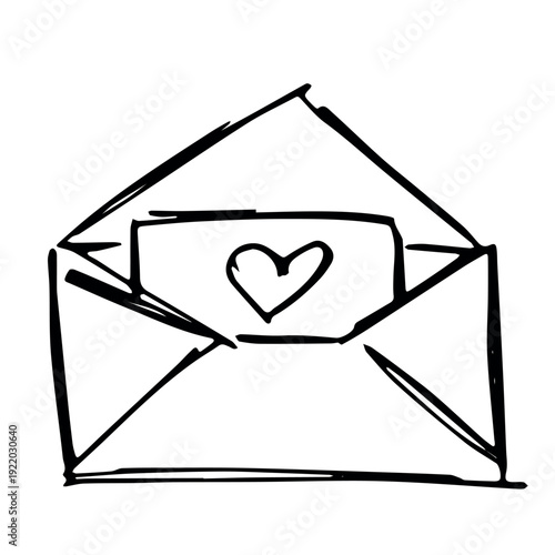 Hand drawn envelope with letter inside Mail and correspondence doodle Love, communication, invitation Single element for design, print, decor