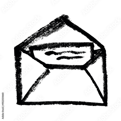 Hand drawn envelope with letter inside Mail and correspondence doodle Love, communication, invitation Single element for design, print, decor