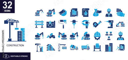 Construction mixed color icon set