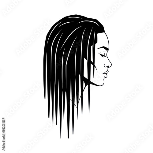 Stylized Woman Profile Silhouette with Dreadlocks