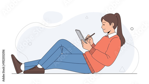Young Woman Drawing on Tablet Computer