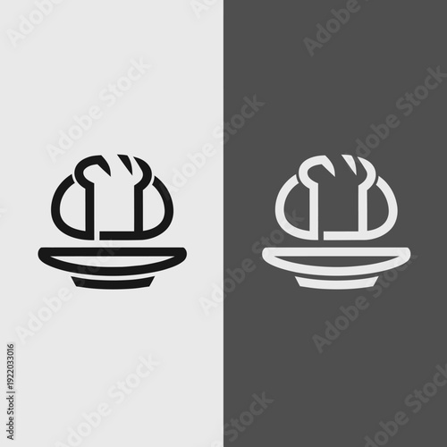 Minimalist Bread Loaf on Plate Icon Design in Black and White.