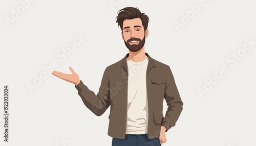 young man with a raised hands explaining something