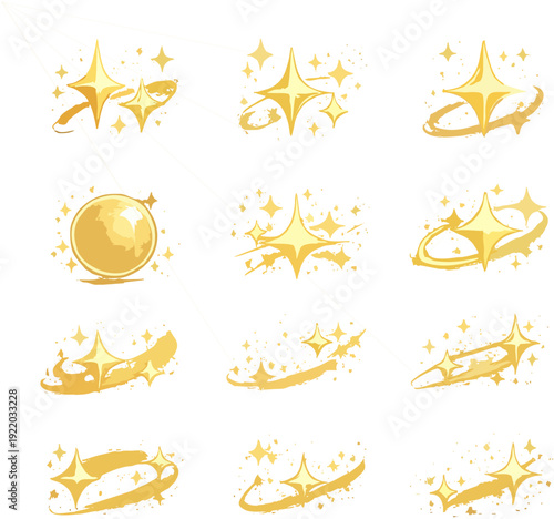 Golden sparkling stars and celestial elements in various abstract designs, file reference 16.eps