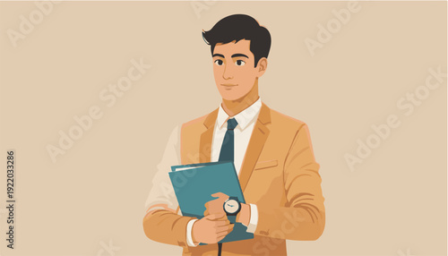 businessman wearing wristwatch holding documents