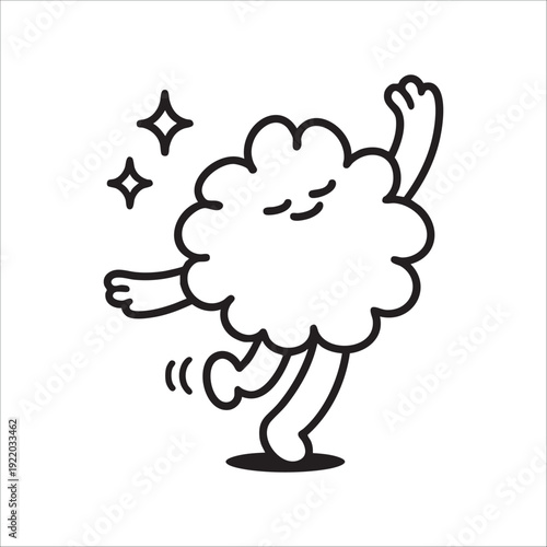 Web. vector illustration with lines. comic. cartoon character mascot cloud, dancing like a ballerina. pose