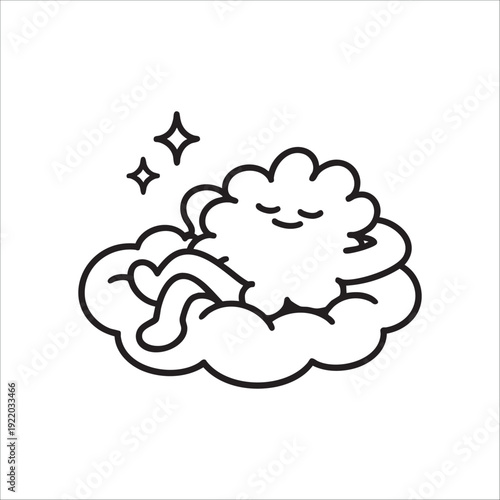 Web. Vector illustration with lines. comic. sketch. cute cartoon character mascot cloud sleeping on a pillow. character put his feet up and resting