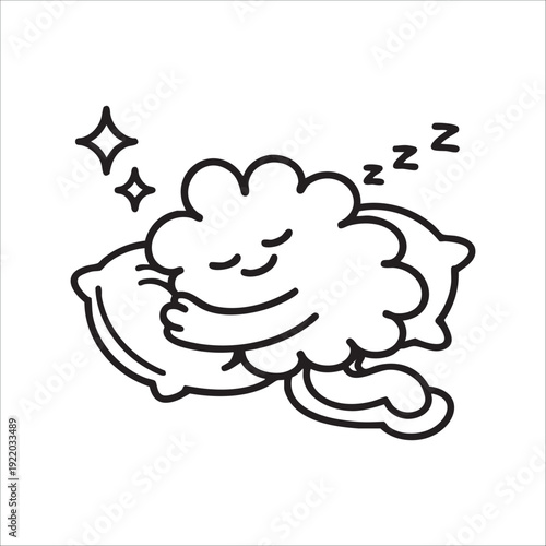 Web. Vector illustration with lines. comic. sketch. cute cartoon character mascot cloud sleeping on a pillow. sleep and dreams