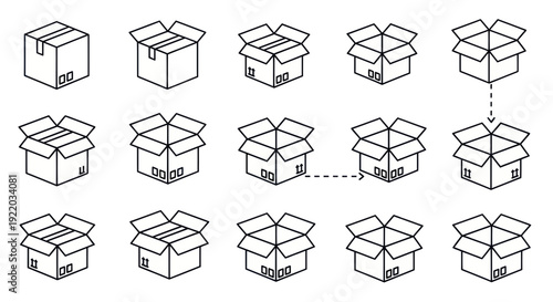 Cardboard Box Icons: Open, Closed, and Moving Boxes
