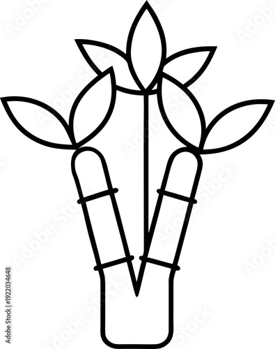 Minimalist lucky bamboo stalks black and white line illustration