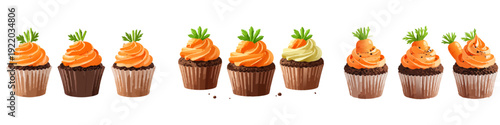 Easter Carrot Cupcake Vector Set – Cute Spring Dessert Illustration Collection with Carrot Frosting and Bakery Treats