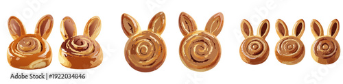 Easter Bunny Cinnamon Roll Pastry Vector Set – Cute Sweet Dessert Illustration with Bunny Ear Swirl Design for Spring and Holiday Baking Graphics