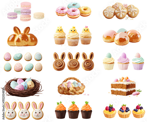 Easter Dessert Vector Set – Cute Bunny, Egg & Spring Pastry Illustration Collection