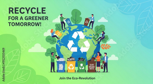 People around earth promoting eco friendly recycling for a greener future